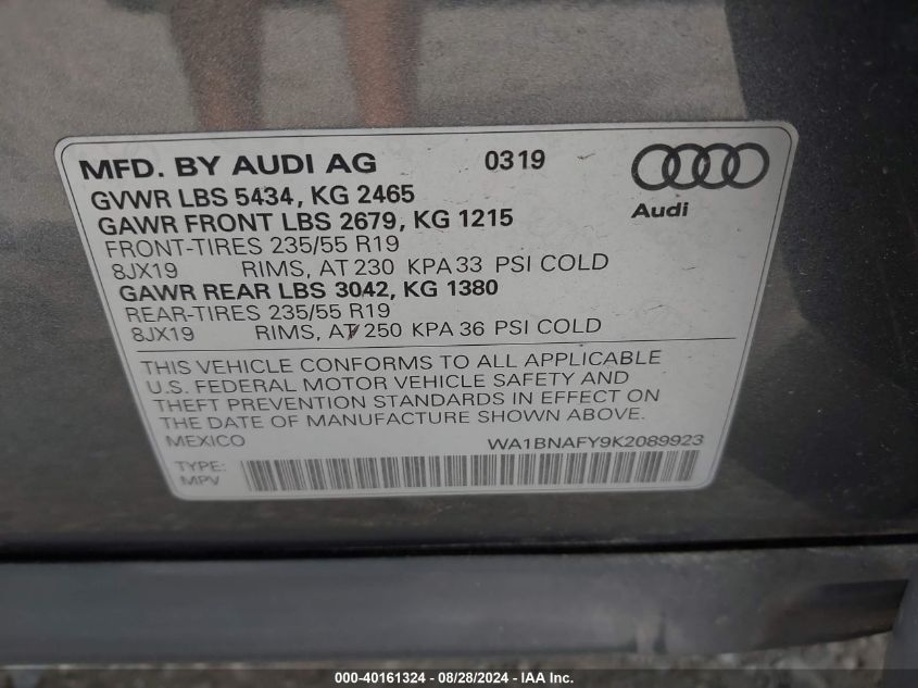 WA1BNAFY9K2089923 2019 Audi Q5 45 Premium