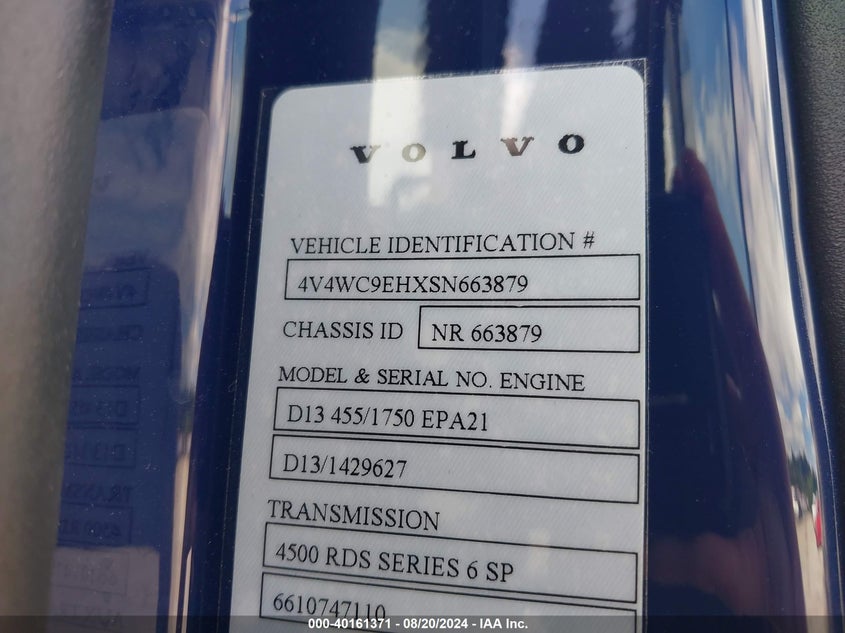 2025 Volvo Vnr VIN: 4V4WC9EHXSN663879 Lot: 40161371