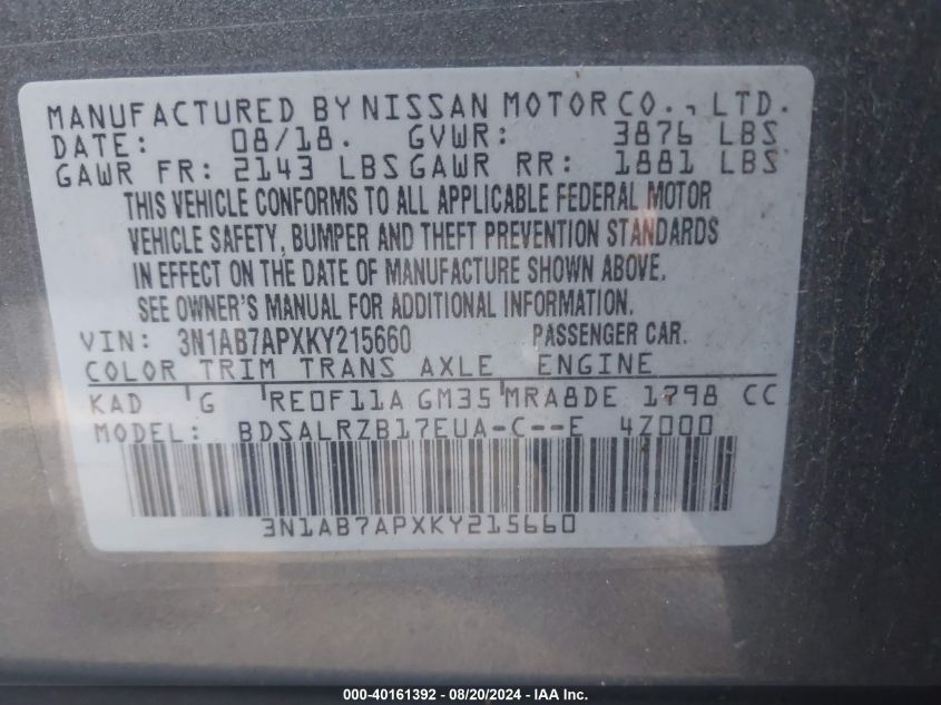 2019 NISSAN SENTRA SR - 3N1AB7APXKY215660