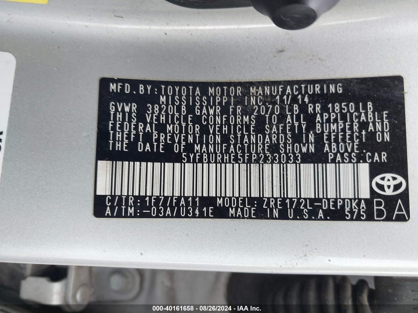 2015 TOYOTA COROLLA L - 5YFBURHE5FP233033