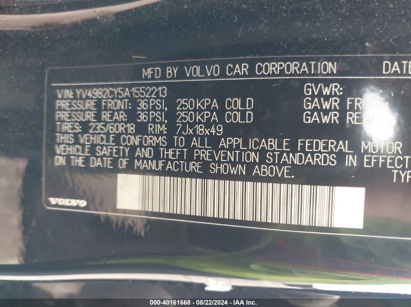 2010 Volvo Xc90 3.2 VIN: YV4982CY5A1552213 Lot: 40161668