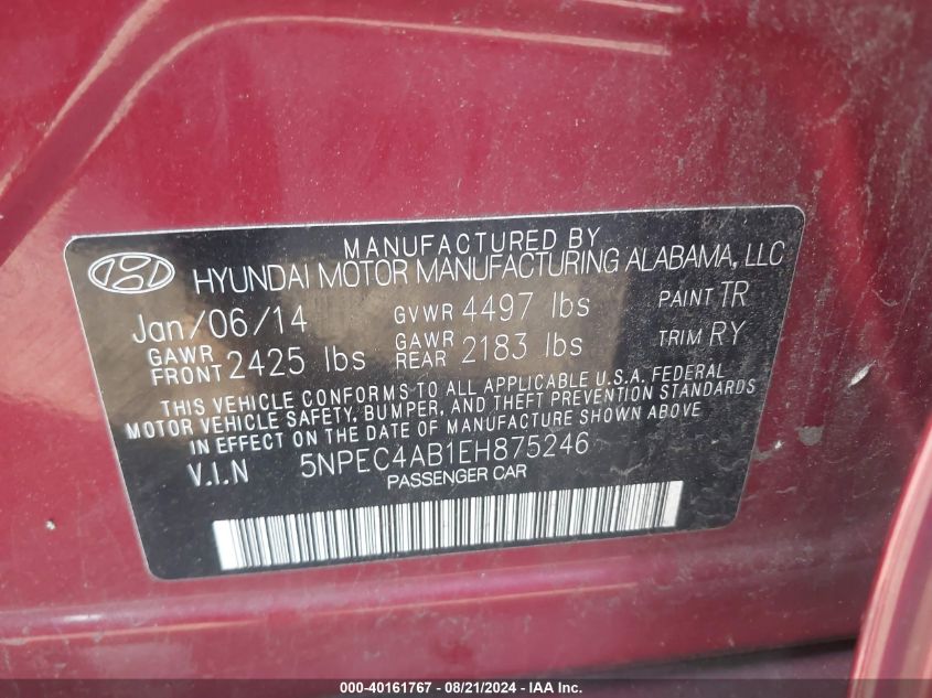 5NPEC4AB1EH875246 2014 Hyundai Sonata Se/Limited