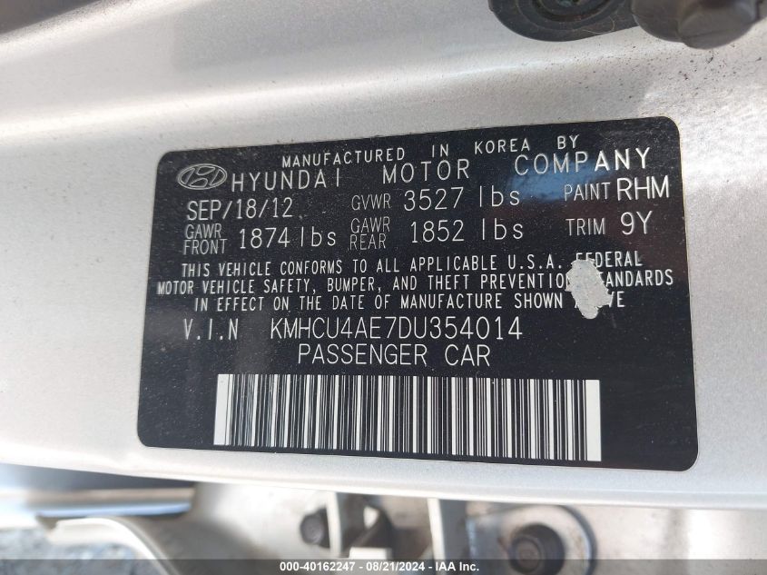 KMHCU4AE7DU354014 2013 Hyundai Accent Gls