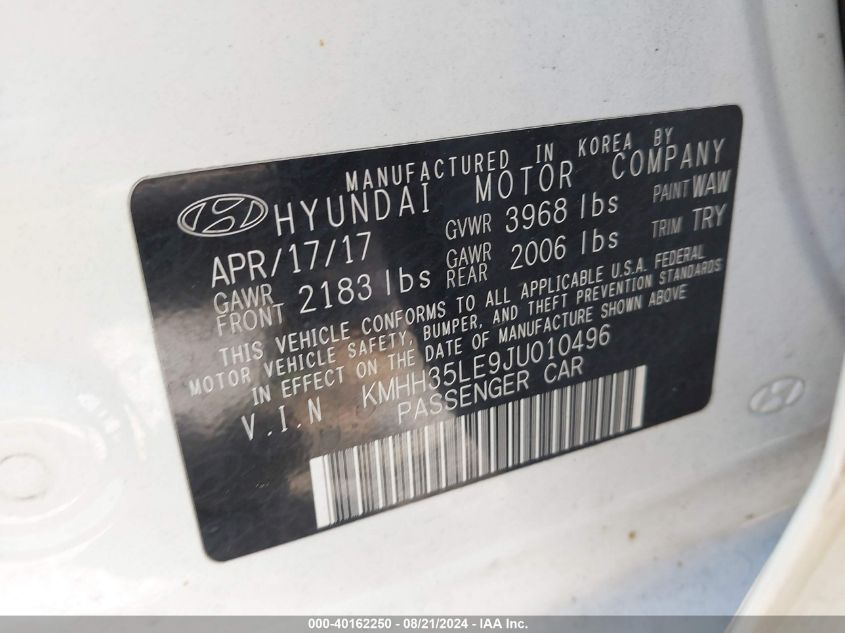 2018 Hyundai Elantra Gt VIN: KMHH35LE9JU010496 Lot: 40162250