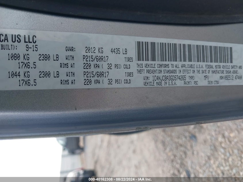 2016 JEEP COMPASS SPORT - 1C4NJCBA3GD574265