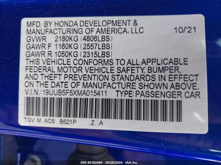 19UUB5F5XMA015411 2021 Acura Tlx A-Spec Package