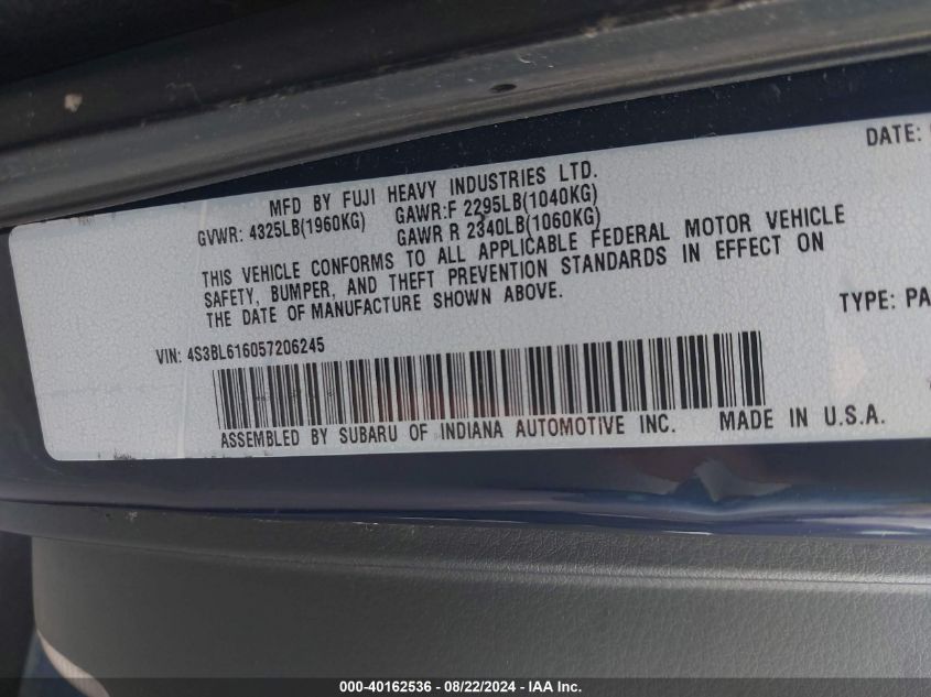 2005 Subaru Legacy 2.5I VIN: 4S3BL616057206245 Lot: 40162536