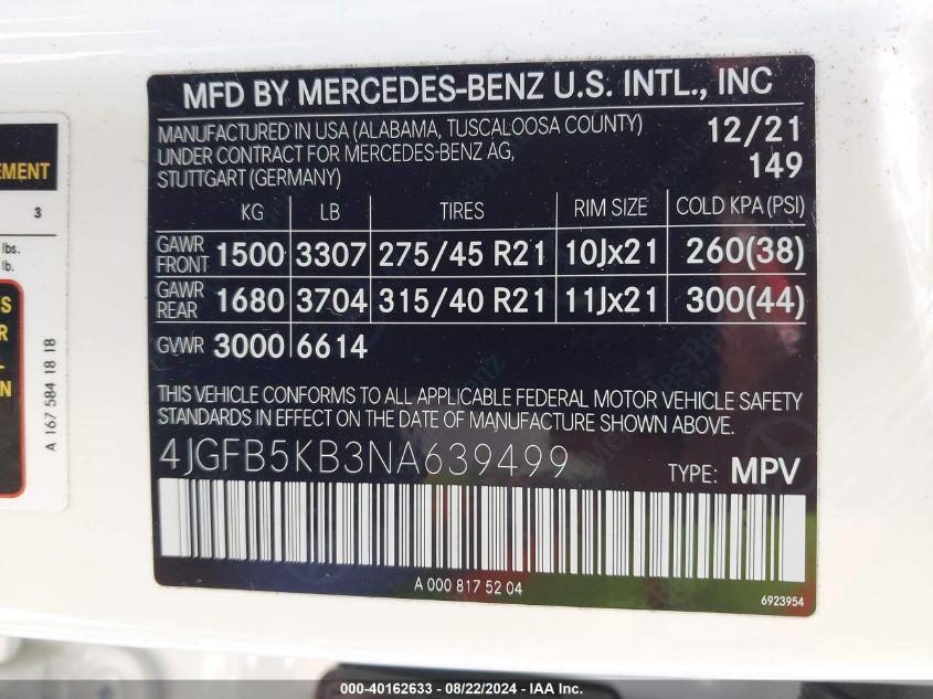 2022 Mercedes-Benz Gle 450 4Matic VIN: 4JGFB5KB3NA639499 Lot: 40162633