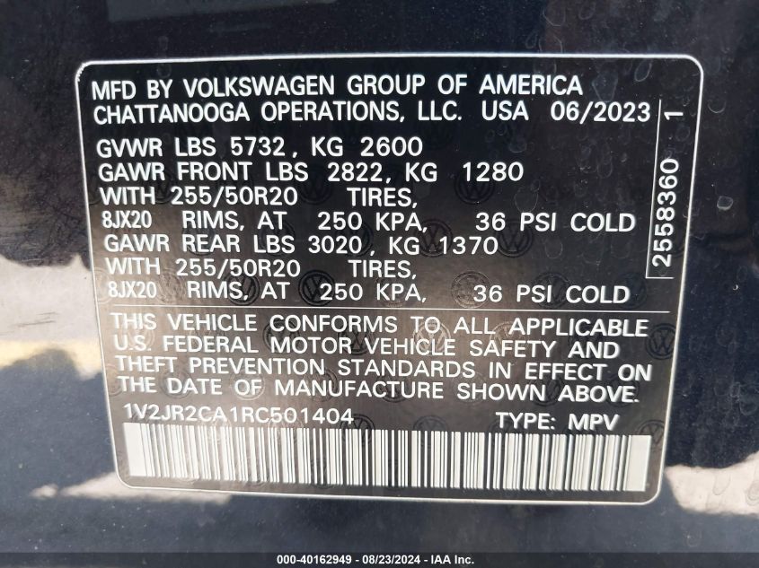 1V2JR2CA1RC501404 2024 Volkswagen Atlas 2.0T Se W/Technology