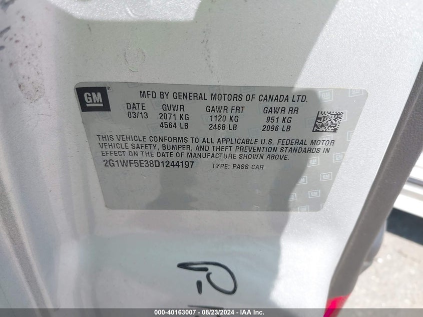 2G1WF5E38D1244197 2013 Chevrolet Impala Ls