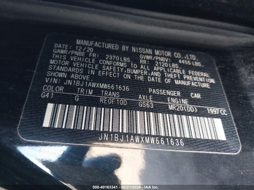 2021 Nissan Rogue Sport S VIN: JN1BJ1AWXMW661636 Lot: 40163341