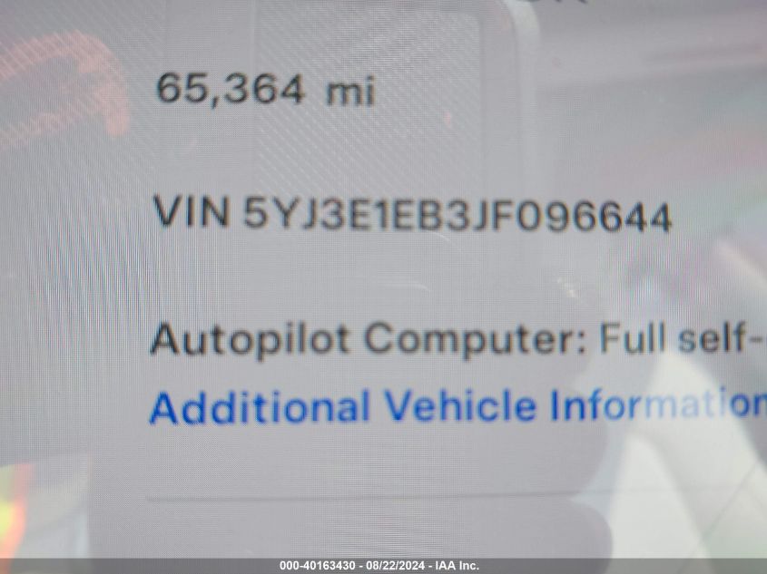 VIN 5YJ3E1EB3JF096644 2018 TESLA MODEL 3 LONG RANGE/PERFORMANCE