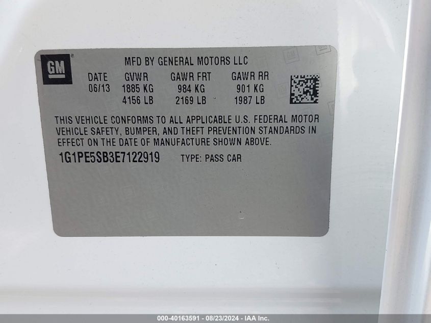 2014 Chevrolet Cruze 2Lt Auto VIN: 1G1PE5SB3E7122919 Lot: 40163591