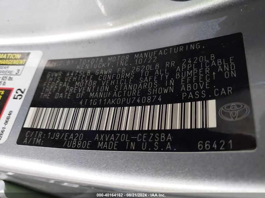 2023 TOYOTA CAMRY SE - 4T1G11AK0PU740874