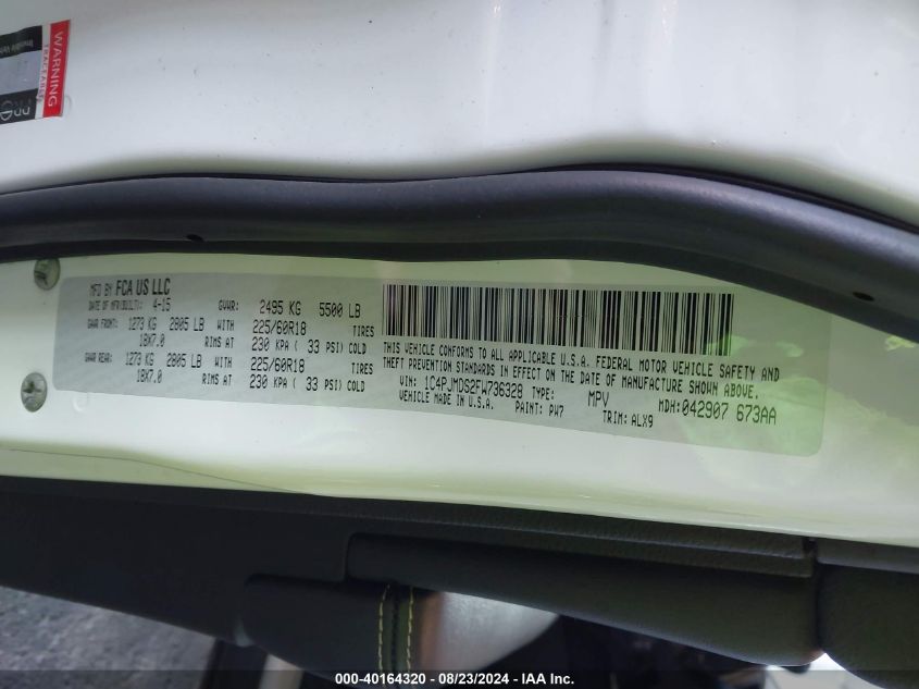 2015 Jeep Cherokee Limited VIN: 1C4PJMDS2FW736328 Lot: 40164320