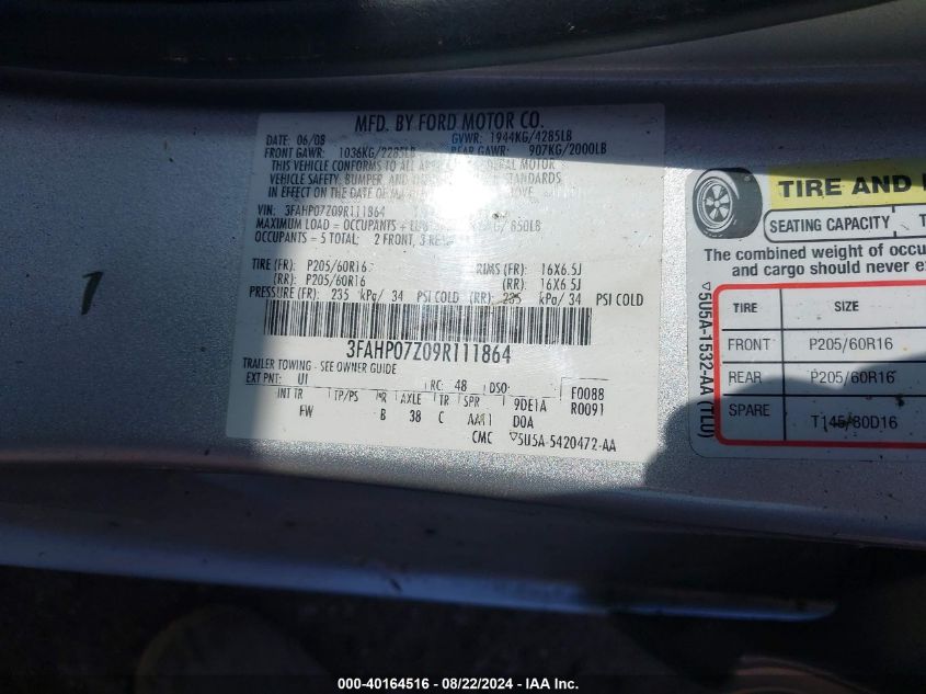 3FAHP07Z09R111864 2009 Ford Fusion