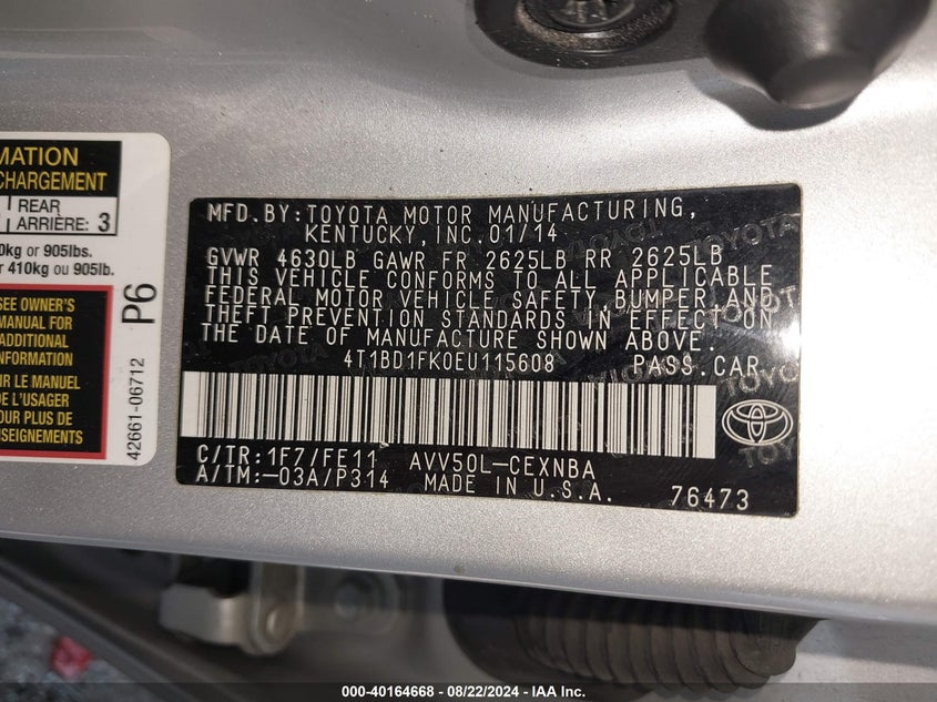 2014 TOYOTA CAMRY HYBRID LE - 4T1BD1FK0EU115608