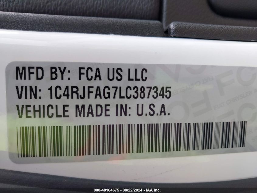 2020 Jeep Grand Cherokee Altitude 4X4 VIN: 1C4RJFAG7LC387345 Lot: 40164675