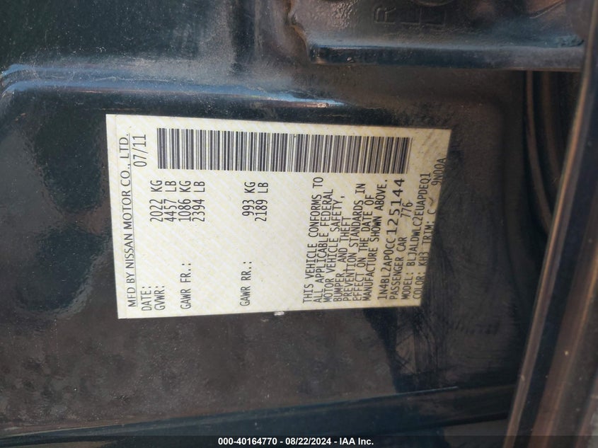 1N4BL2AP0CC125144 2012 Nissan Altima 3.5 Sr