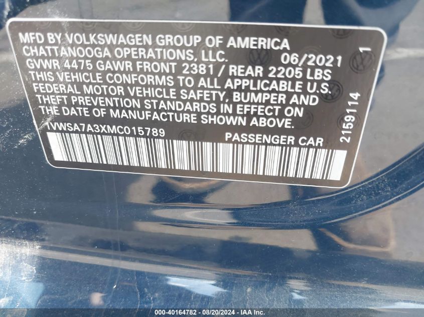2021 Volkswagen Passat 2.0T Se VIN: 1VWSA7A3XMC015789 Lot: 40164782