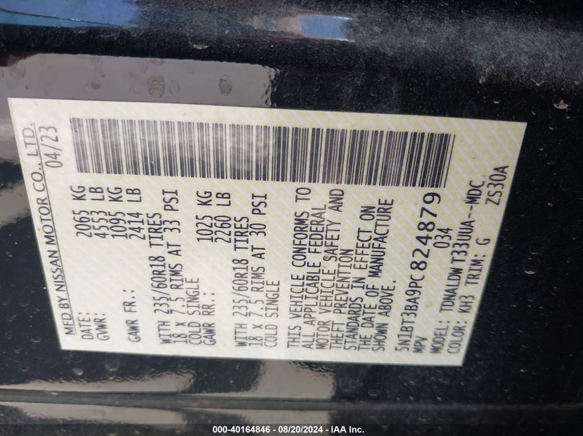 2023 Nissan Rogue Sv Fwd VIN: 5N1BT3BA9PC824879 Lot: 40164846