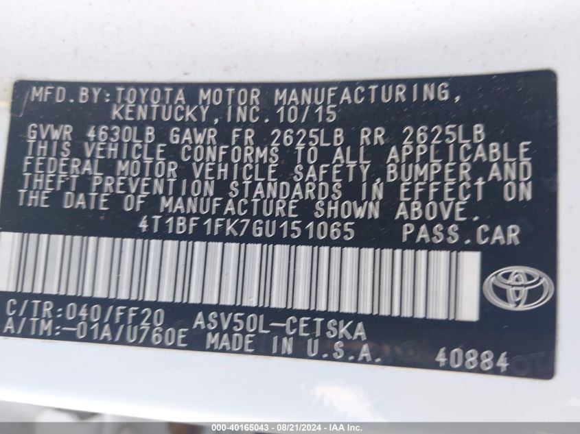 4T1BF1FK7GU151065 2016 Toyota Camry Se