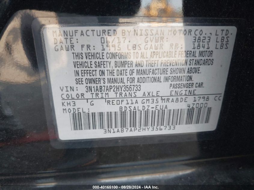 2017 NISSAN SENTRA SV - 3N1AB7AP2HY356733