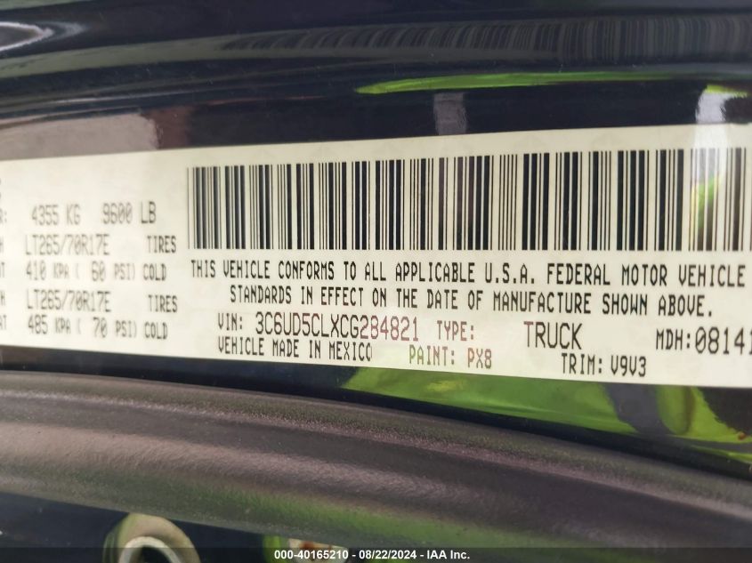 2012 Ram 2500 St VIN: 3C6UD5CLXCG284821 Lot: 40165210