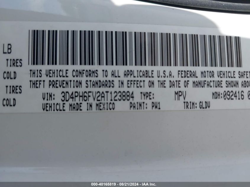 2010 Dodge Journey R/T VIN: 3D4PH6FV2AT123884 Lot: 40165819