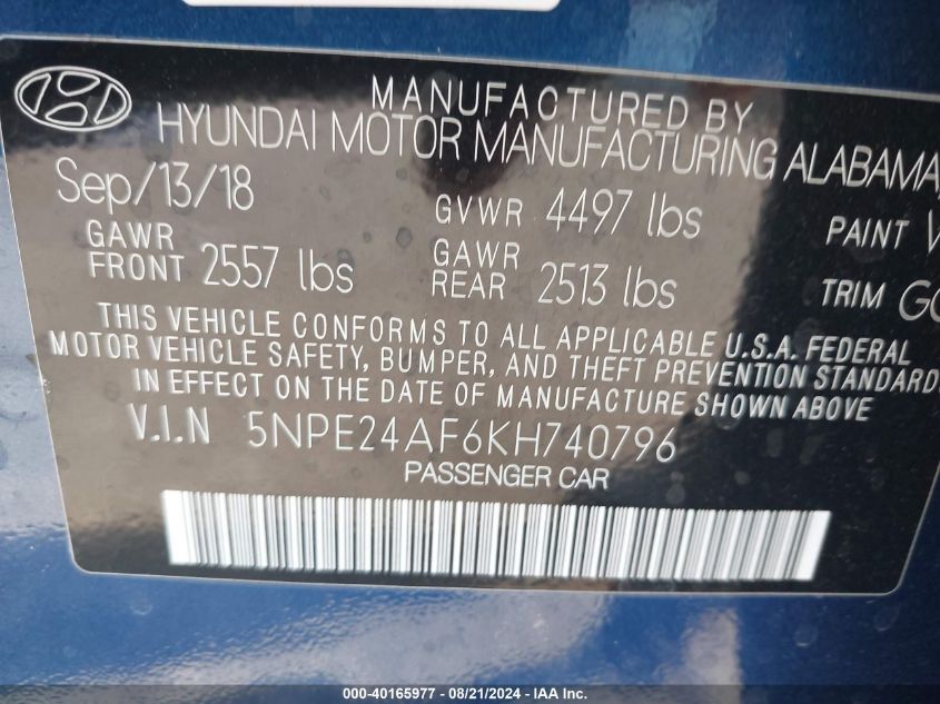 2019 HYUNDAI SONATA SE - 5NPE24AF6KH740796