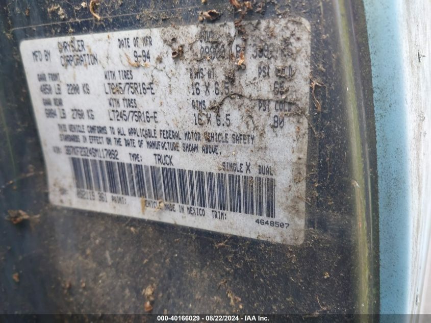 1995 Dodge Ram 2500 VIN: 3B7KF23Z4SM117092 Lot: 40166029