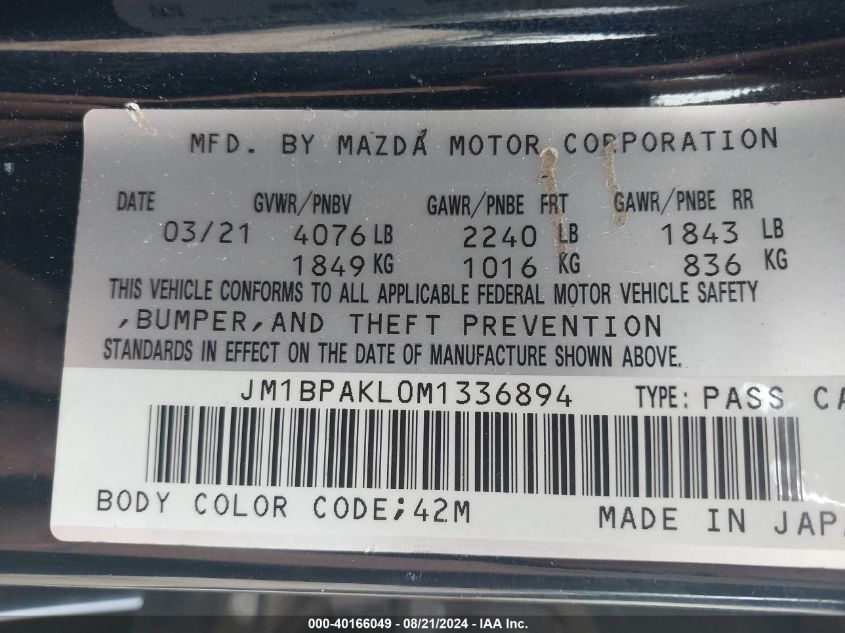 2021 MAZDA MAZDA3 SELECT - JM1BPAKL0M1336894