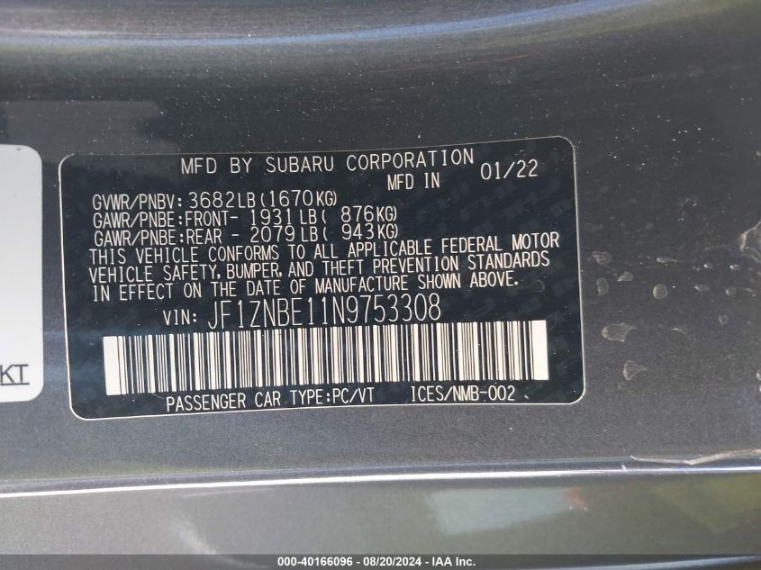 2022 Toyota Gr86 Premium VIN: JF1ZNBE11N9753308 Lot: 40166096