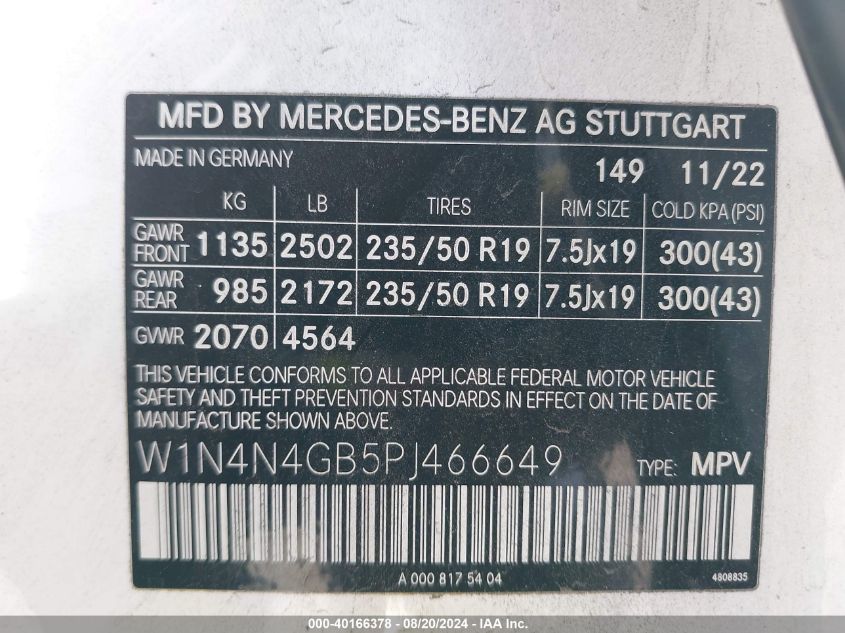 2023 Mercedes-Benz Gla 250 VIN: W1N4N4GB5PJ466649 Lot: 40166378