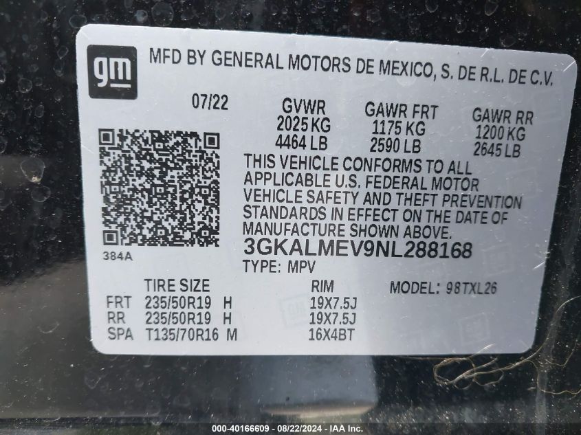 2022 GMC Terrain Fwd Sle VIN: 3GKALMEV9NL288168 Lot: 40166609