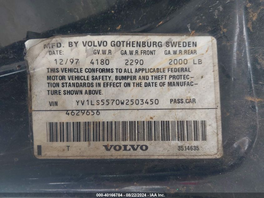 1998 Volvo S70 Gtas/Gtms VIN: YV1LS5570W2503450 Lot: 40166784