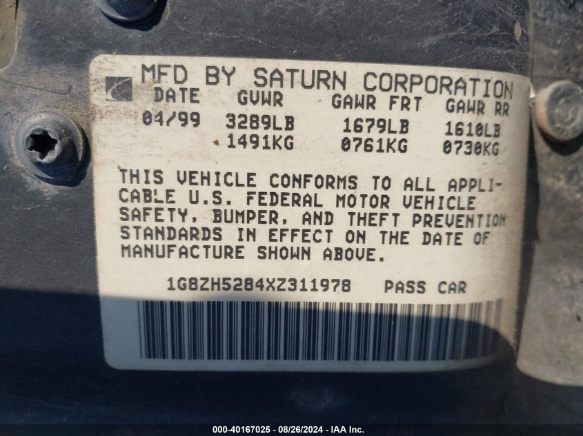 1G8ZH5284XZ311978 1999 Saturn Sl1