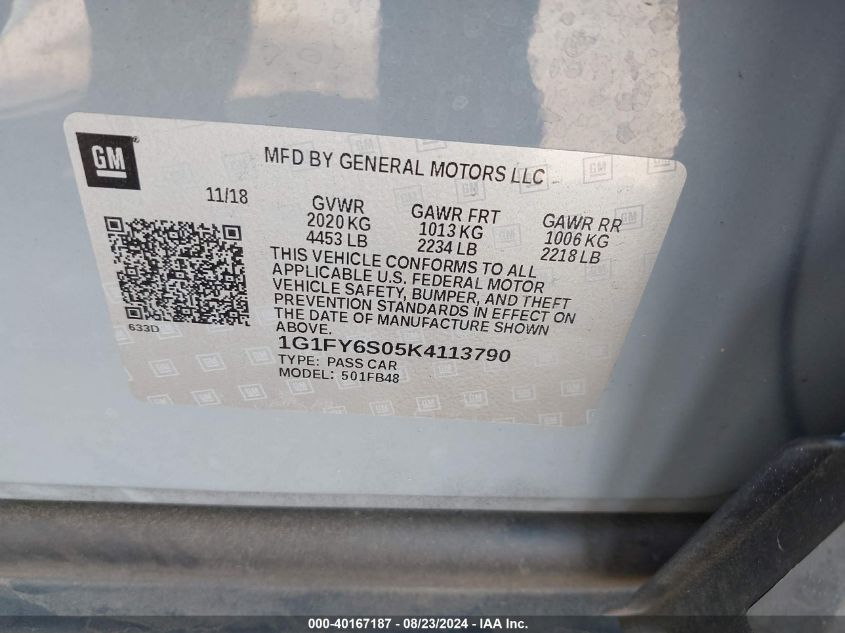 1G1FY6S05K4113790 2019 Chevrolet Bolt Ev Lt