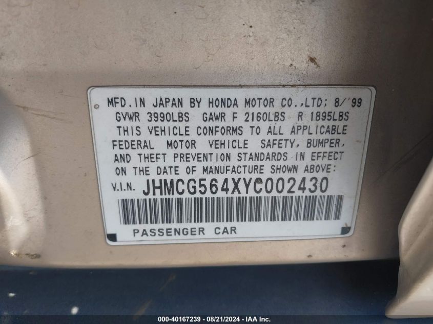 JHMCG564XYC002430 2000 Honda Accord 2.3 Lx