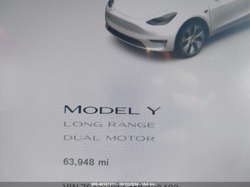 2022 Tesla Model Y Long Range Dual Motor All-Wheel Drive VIN: 7SAYGDEE4NF380482 Lot: 40167311