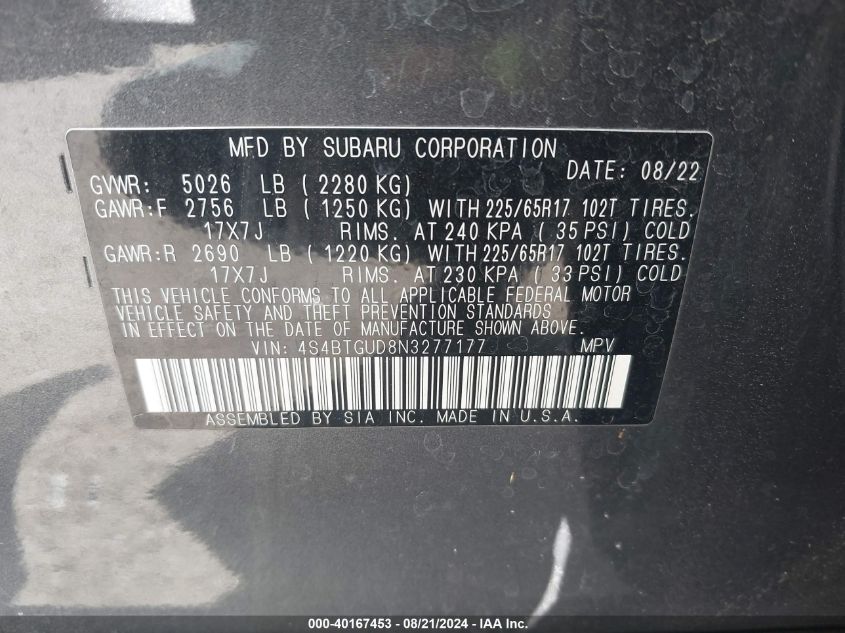 4S4BTGUD8N3277177 2022 Subaru Outback Wilderness