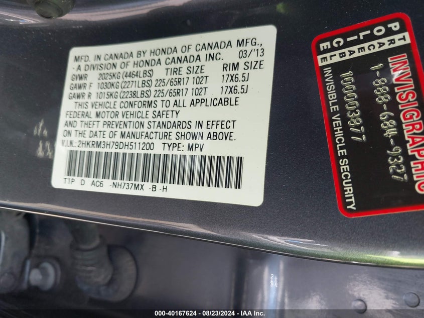 2013 HONDA CR-V EX-L - 2HKRM3H79DH511200