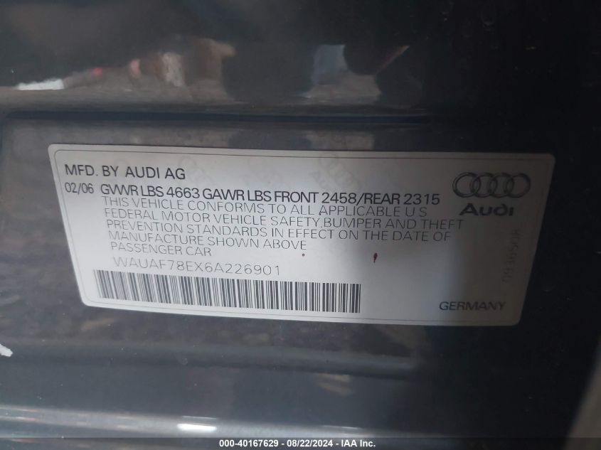 WAUAF78EX6A226901 2006 Audi A4 2.0T