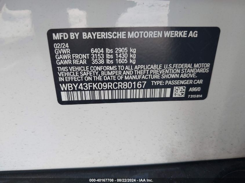 WBY43FK09RCR80167 2024 BMW I5 M60