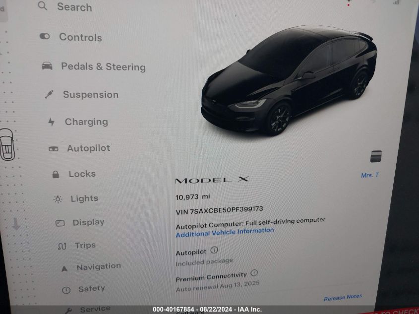 VIN 7SAXCBE50PF399173 2023 TESLA MODEL X