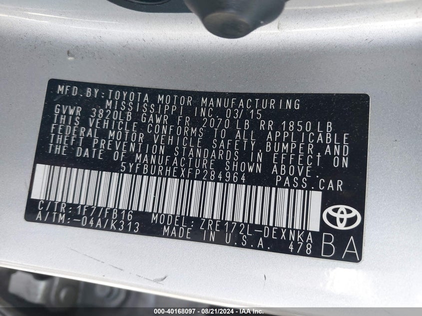 2015 TOYOTA COROLLA LE - 5YFBURHEXFP284964