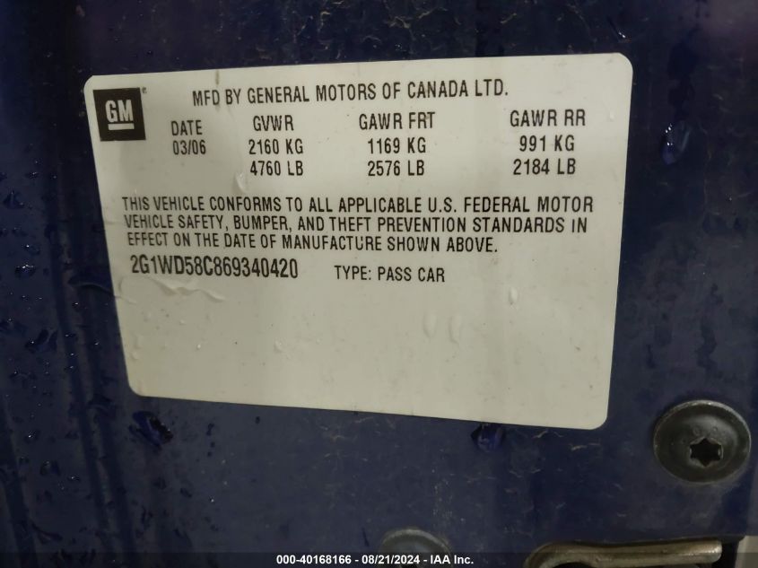 2G1WD58C869340420 2006 Chevrolet Impala Ss