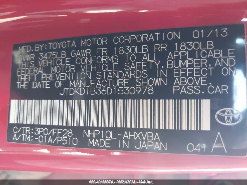 JTDKDTB36D1530978 2013 Toyota Prius C Two