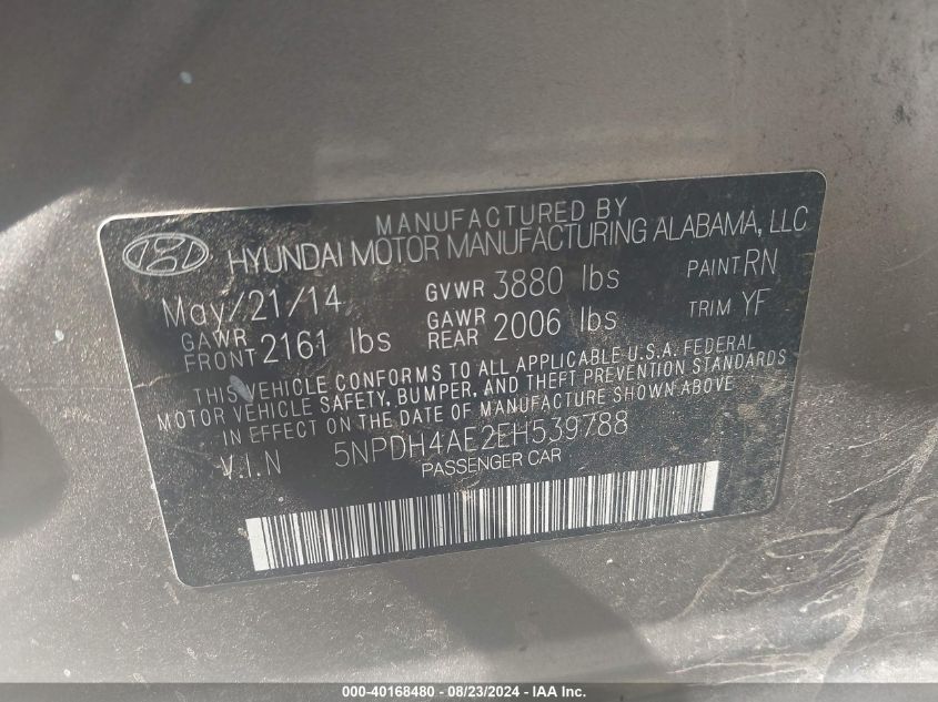 5NPDH4AE2EH539788 2014 Hyundai Elantra Se
