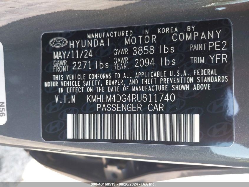 2024 Hyundai Elantra Sel VIN: KMHLM4DG4RU811740 Lot: 40168519